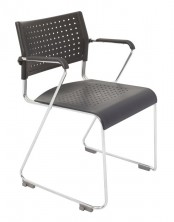 Wimbledon Sled Visitor Chair With Arms. Chrome Frame. Black Plastic Only